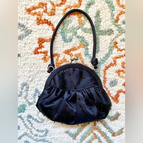 La Sera by Franchi black élégant handbag w/coin purse closure bedazzled top - Picture 4 of 8